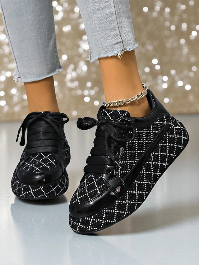 - Women's Quilted Silver Rhinestone Black and Sneakers