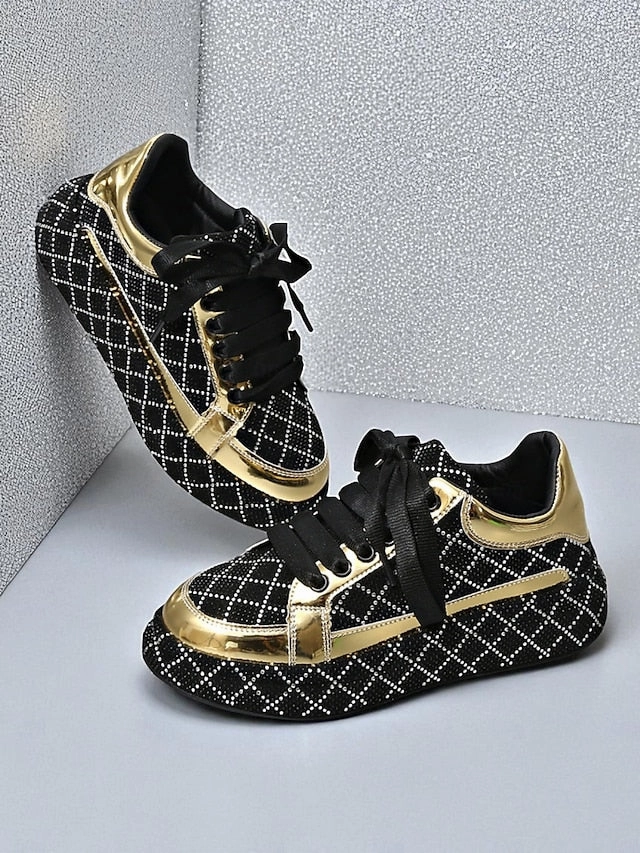 - Women's Quilted Silver Rhinestone Black and Sneakers Cadillac Sneakers
