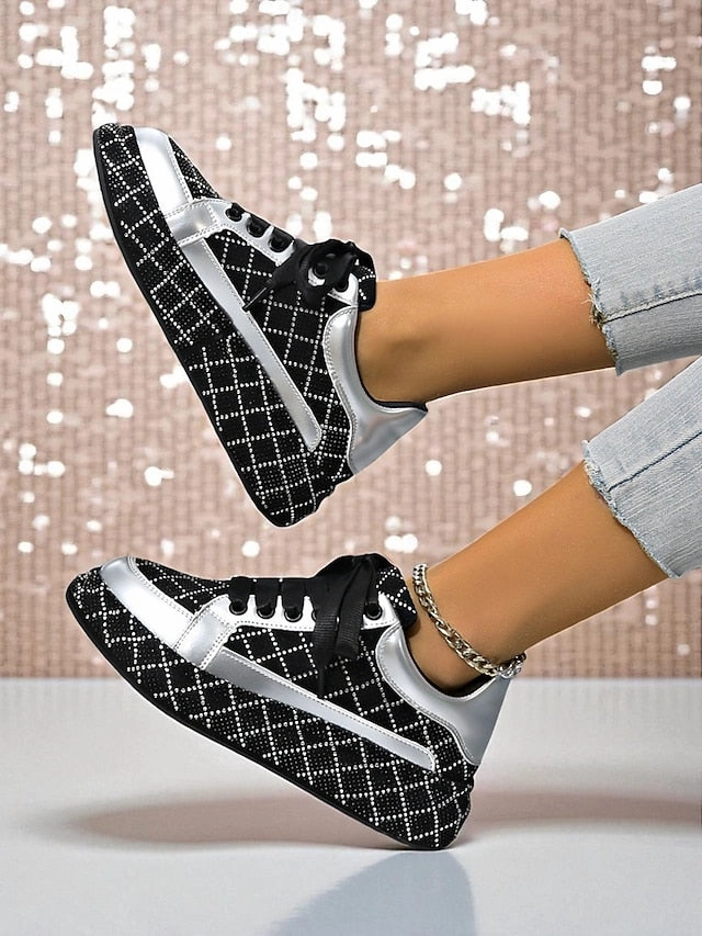 - Women's Quilted Silver Rhinestone Black and Sneakers Vintage Havana Sneakers Sale