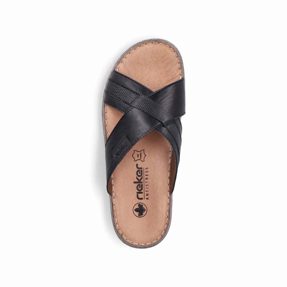 Sandals Dress Rieker 21082-00 Mens Black Leather Slip On Sandals