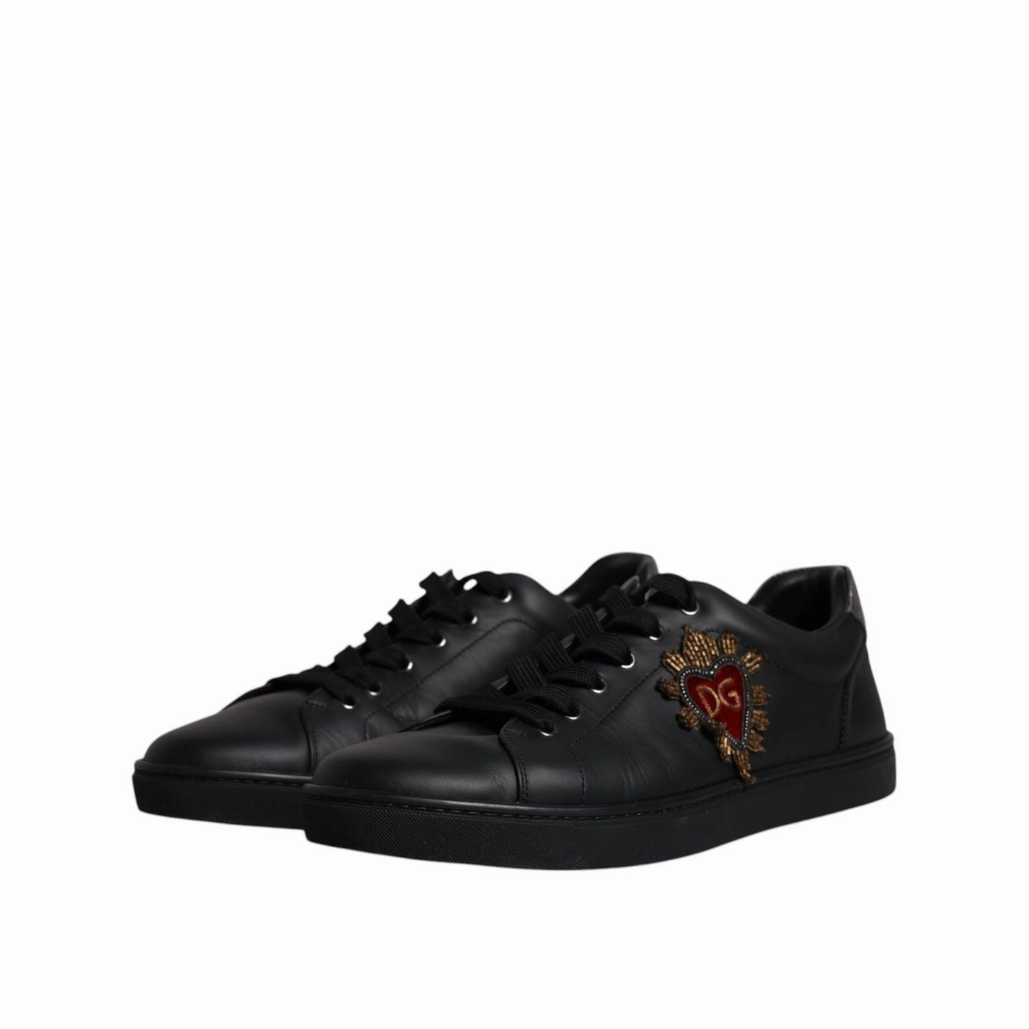Dolce & Gabbana Black Leather London Heart Men Sneakers Shoes Sneakers To Boots