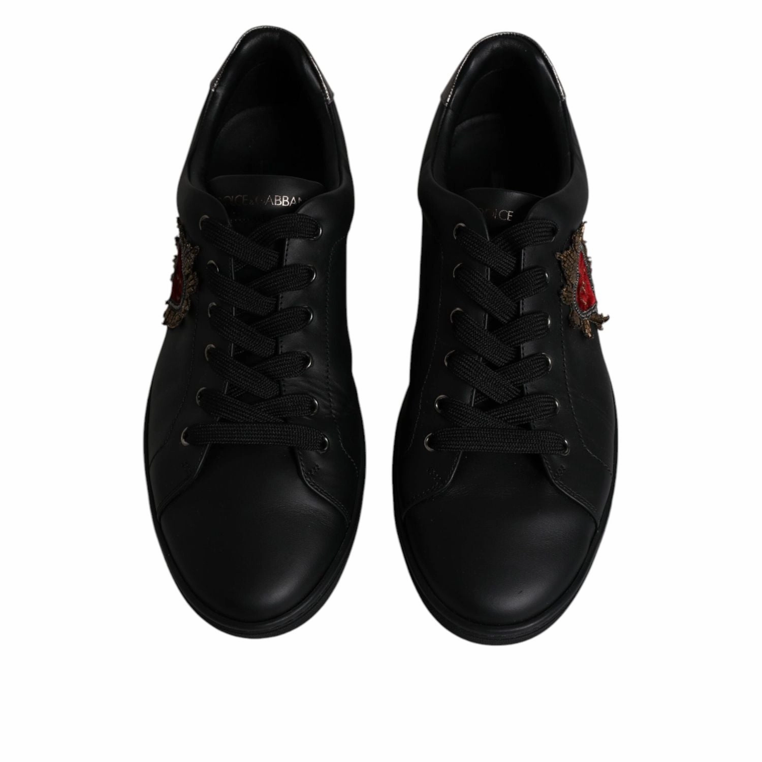 Dolce & Gabbana Black Leather London Heart Men Sneakers Shoes Training Sneakers