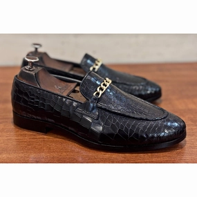 Teal Loafers Croco Loafers With Chain