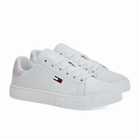 Tommy Hilfiger Jeans Cool Backtab Leather Sneaker Women - WHT Designer Sneakers