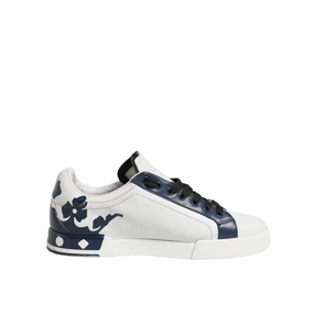 Dolce & Gabbana White Blue Leather Crown Milano Sneakers Shoes Comfy Sneakers