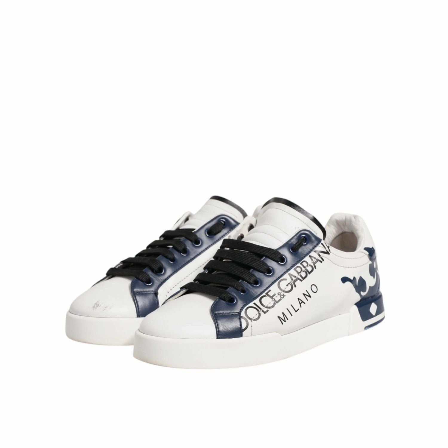 Casual Slip On Sneakers Dolce & Gabbana White Blue Leather Crown Milano Sneakers Shoes