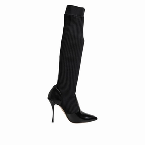 Flex Running Shoes Dolce & Gabbana Black Leather Ribbed Knit Knee Boots Shoes