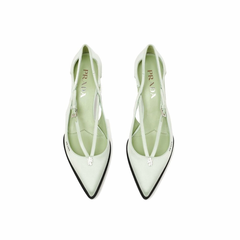 Prada Green Silk Mid Heel Pumps Running Shoes With Flowers