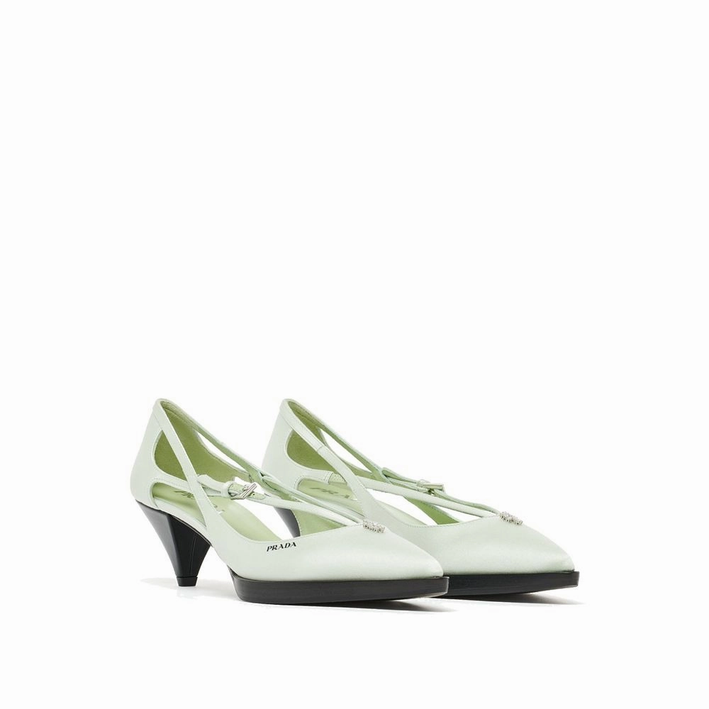 Prada Green Silk Mid Heel Pumps Best Running Shoes For Bad Knees