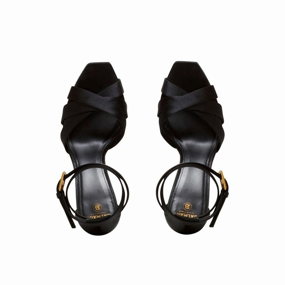 Sandals Footbed Balmain Black Silk Platform Sandals