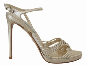 Sam Elderman Sandals Gold Leather Sandals Ankle Strap Heels Stiletto Sandal