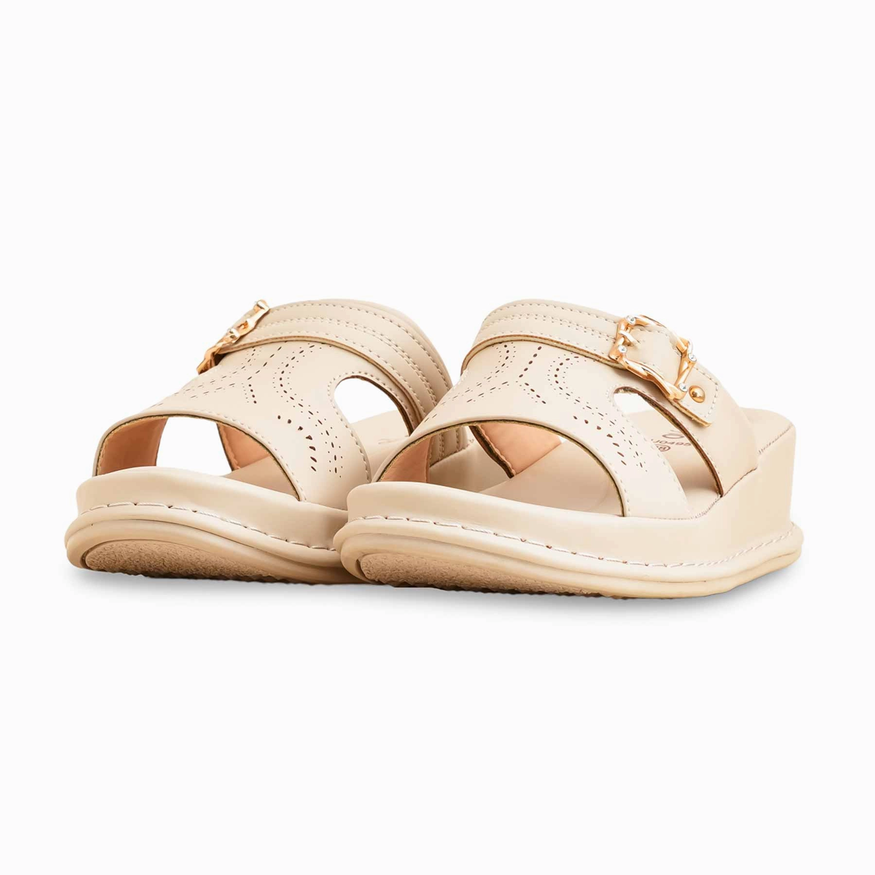 Washing Slippers With Rubber Soles Beige Formal Slipper For Ladies PU0495