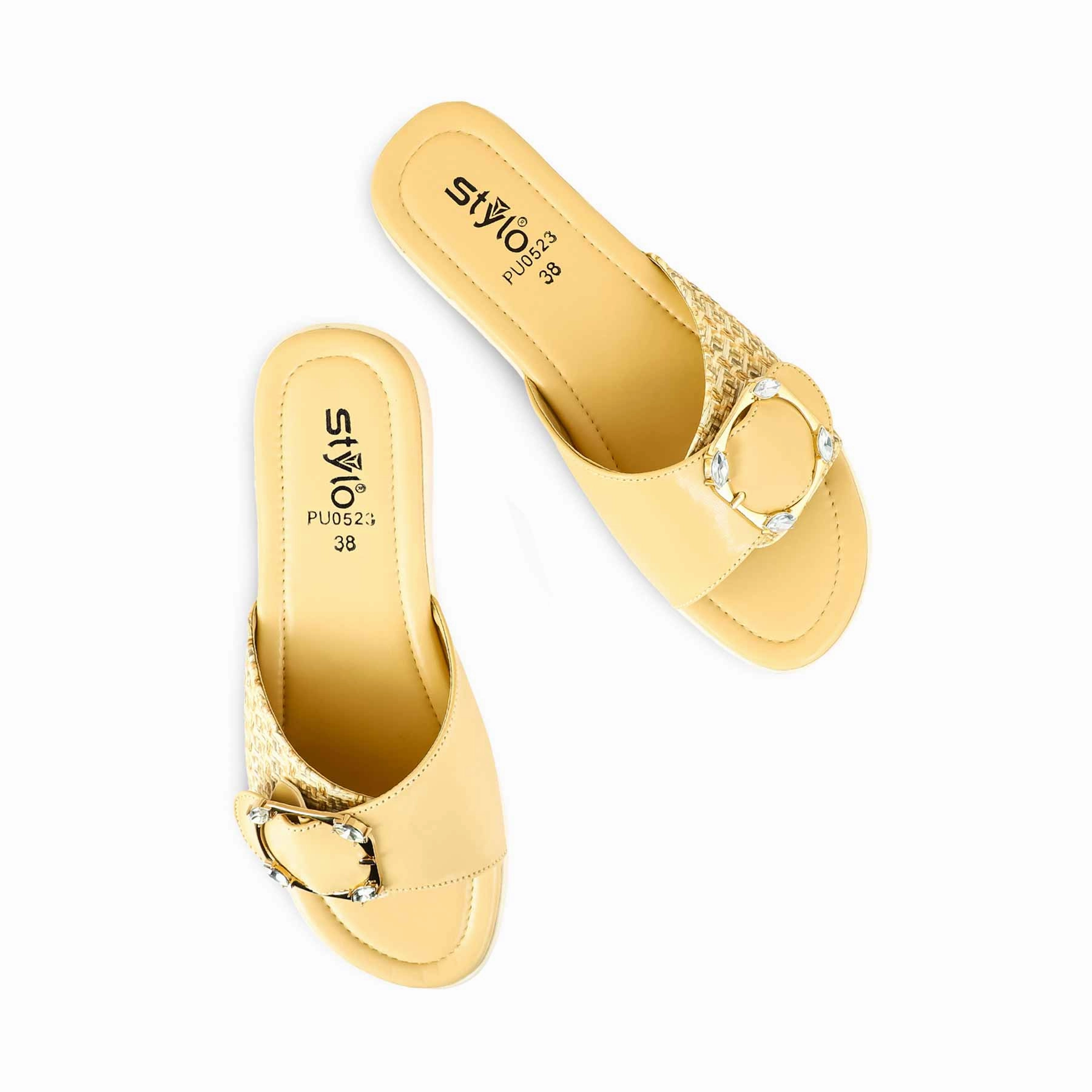 Beige Formal Slipper PU0523 Slide Shoes With Fur
