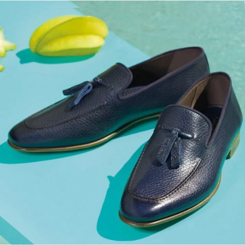 Bespoke Leather Loafers Elevate Your Wardrobe, Handcrafted Loafers, Premium Quality Navy Blue Leather Slip On Tassels Shoes Luxury Shoes Vintage Shoes Mens Loafers The Row Vera Loafers