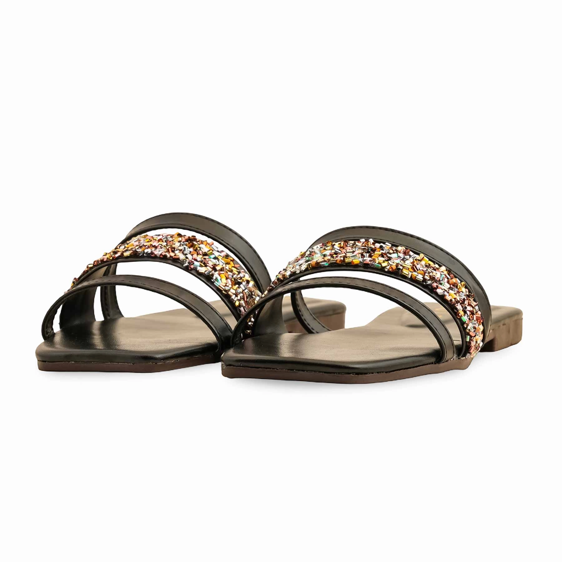 Sole Shine Rhinestone Ballet Flats Shoes Black Casual Slipper For Ladies CL2061