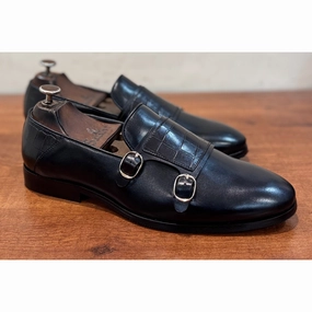 Black Double Monk Strap Loafers Work Outfits With Loafers