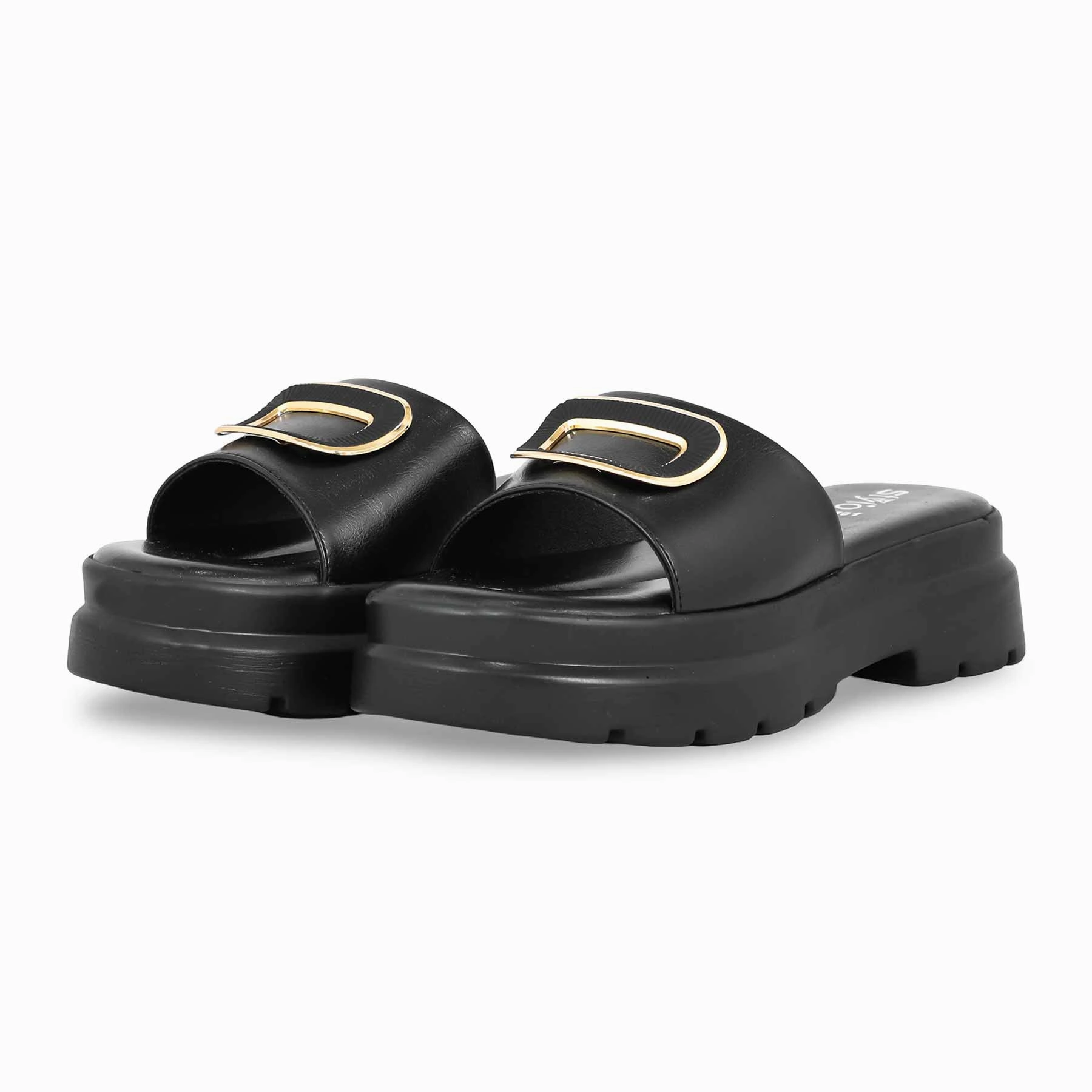 Cowhide Slippers Black Formal Slipper PU0501