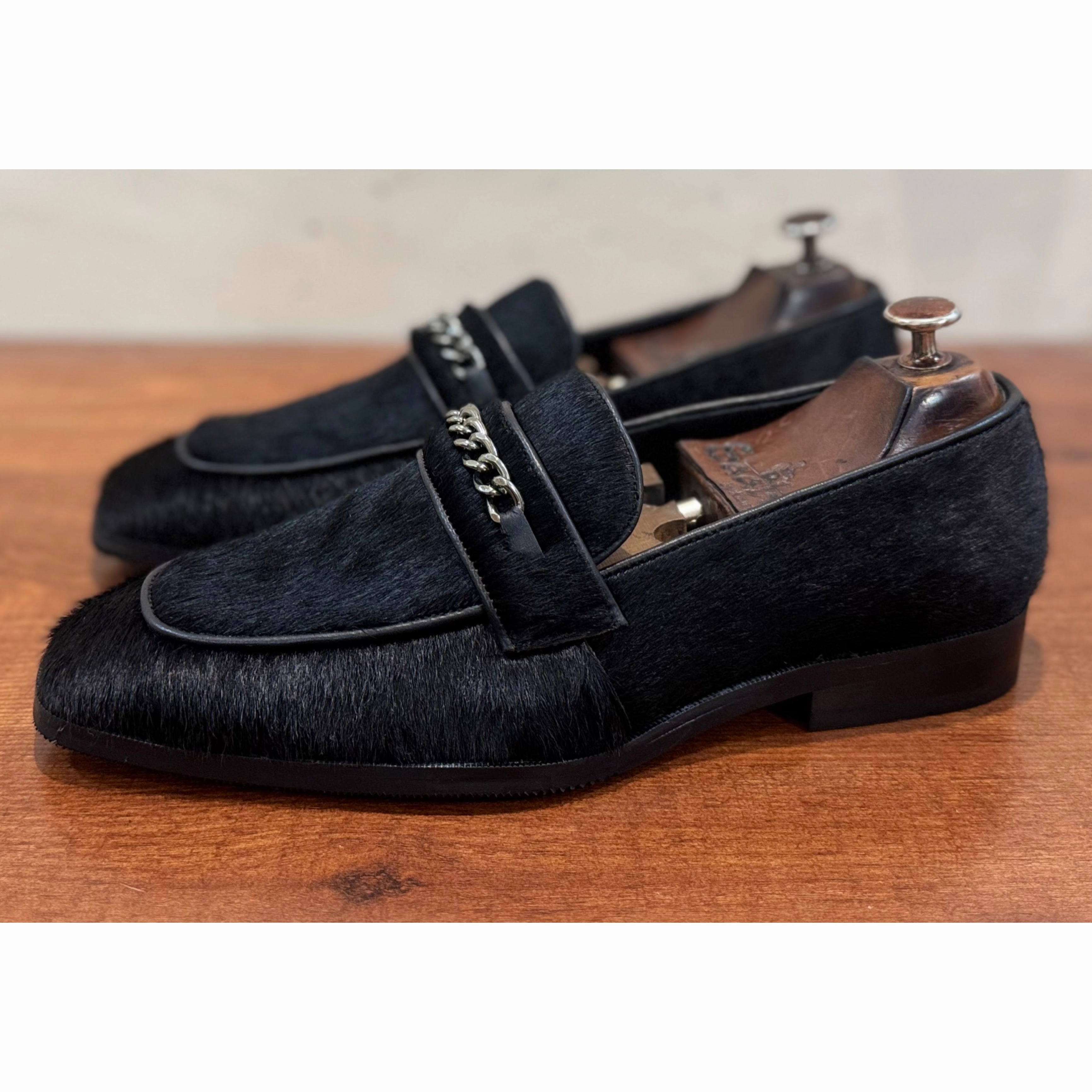Sneakers Loafers Black Hairon Loafers With Chain