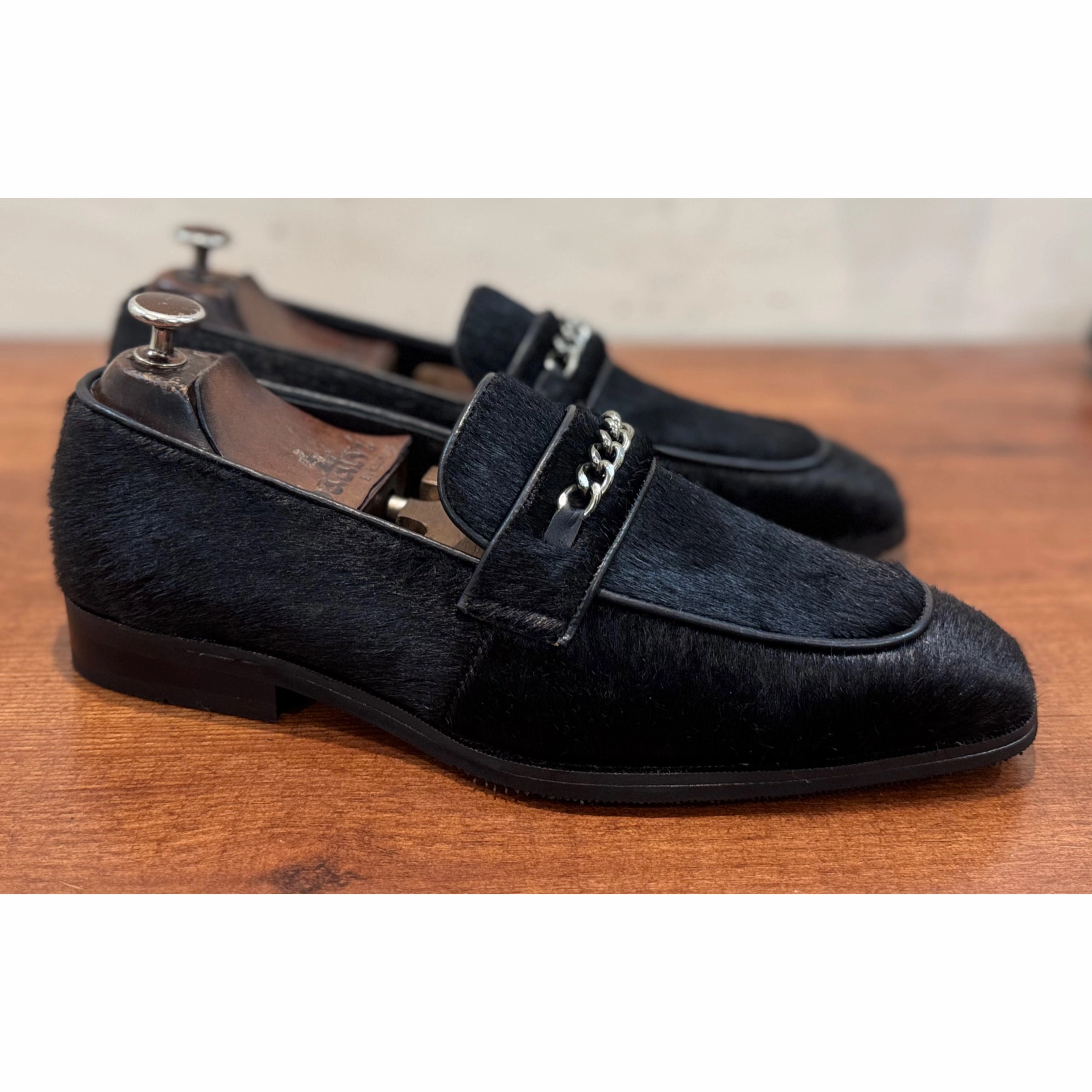 Black Hairon Loafers With Chain Best Loafers For Narrow Feet