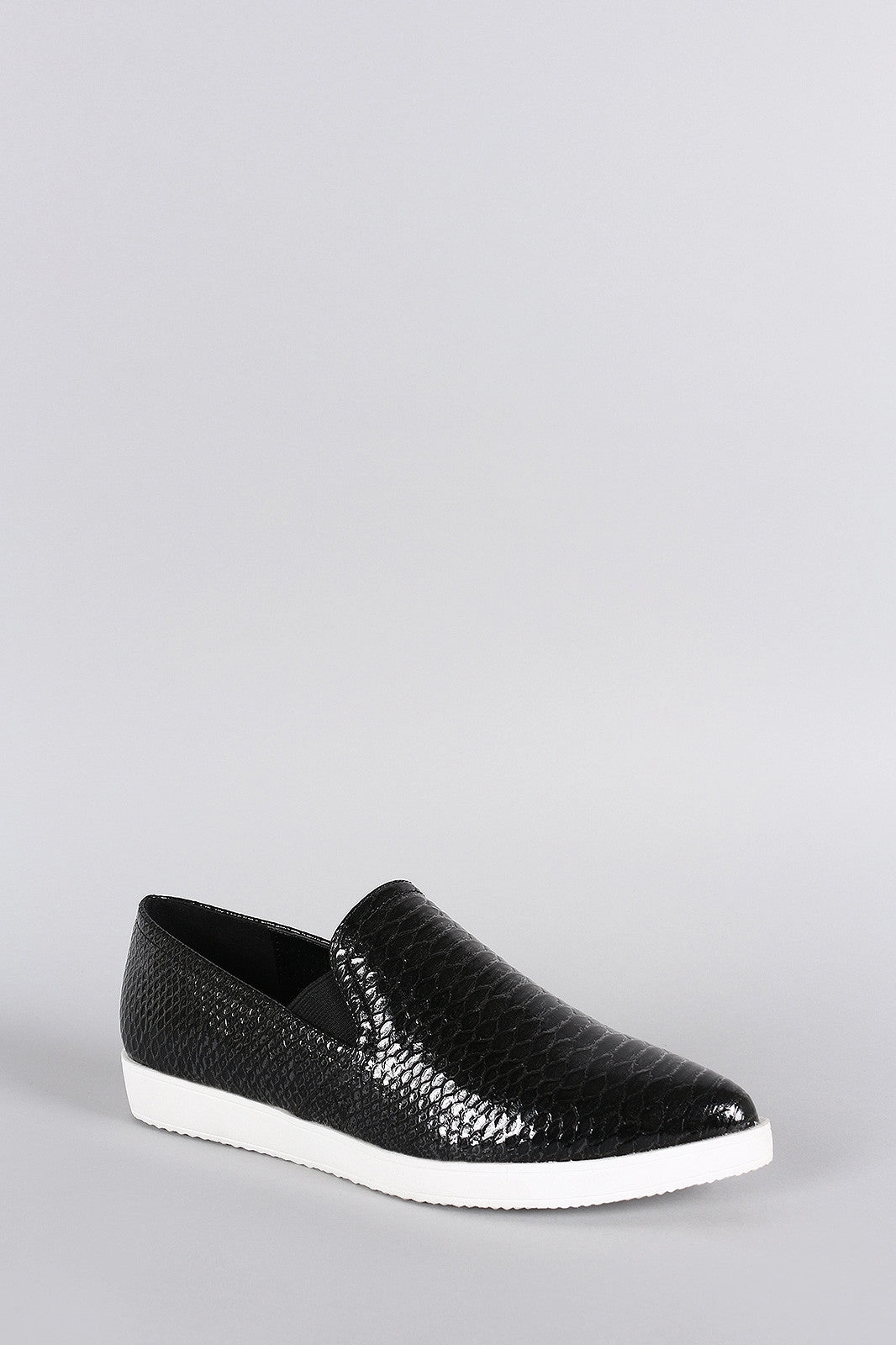 Snake Embossed Pointy Toe Slip On Loafer Flat Washable Shoes Flats