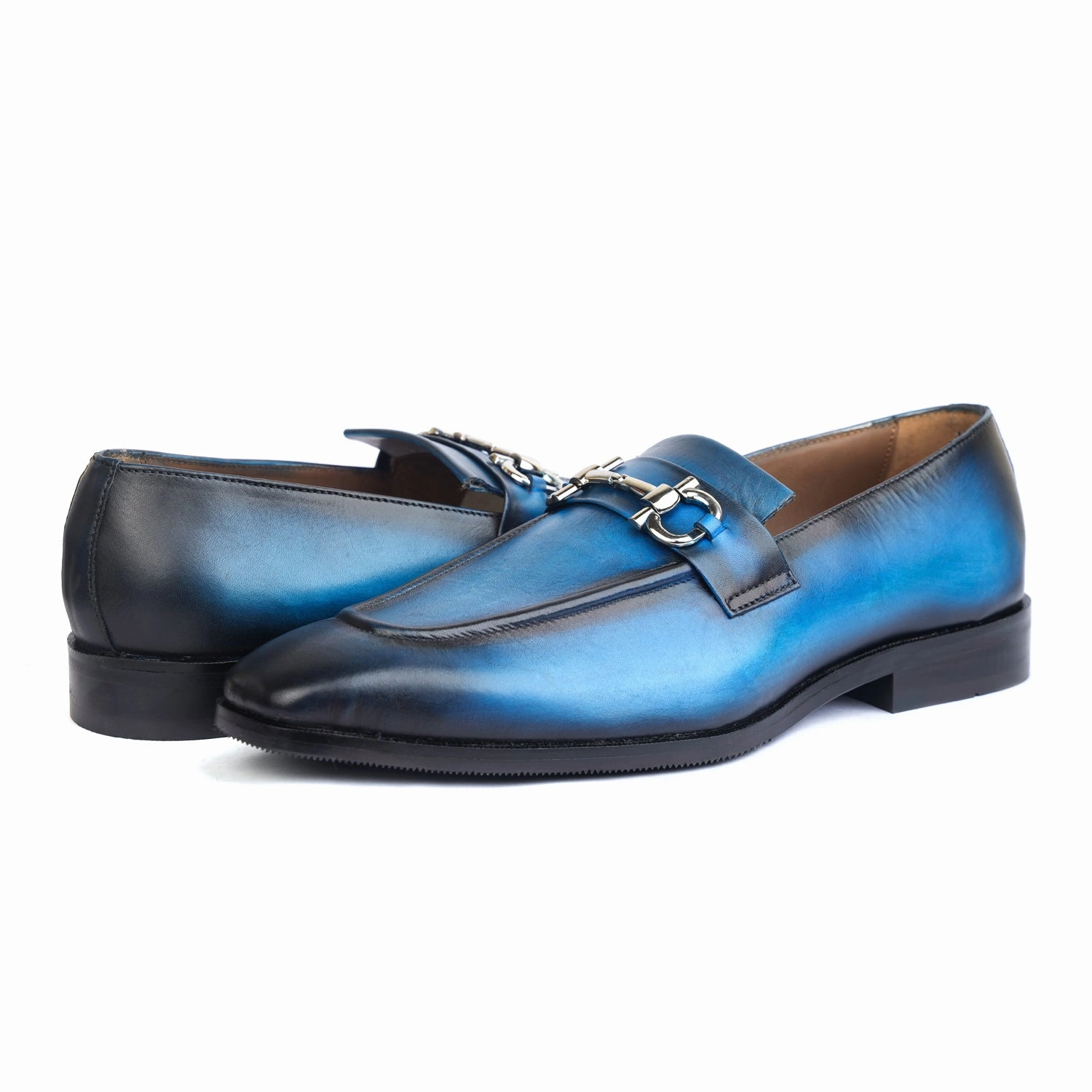 Blue Hand Patina Loafers Slip On Shoes Loafers