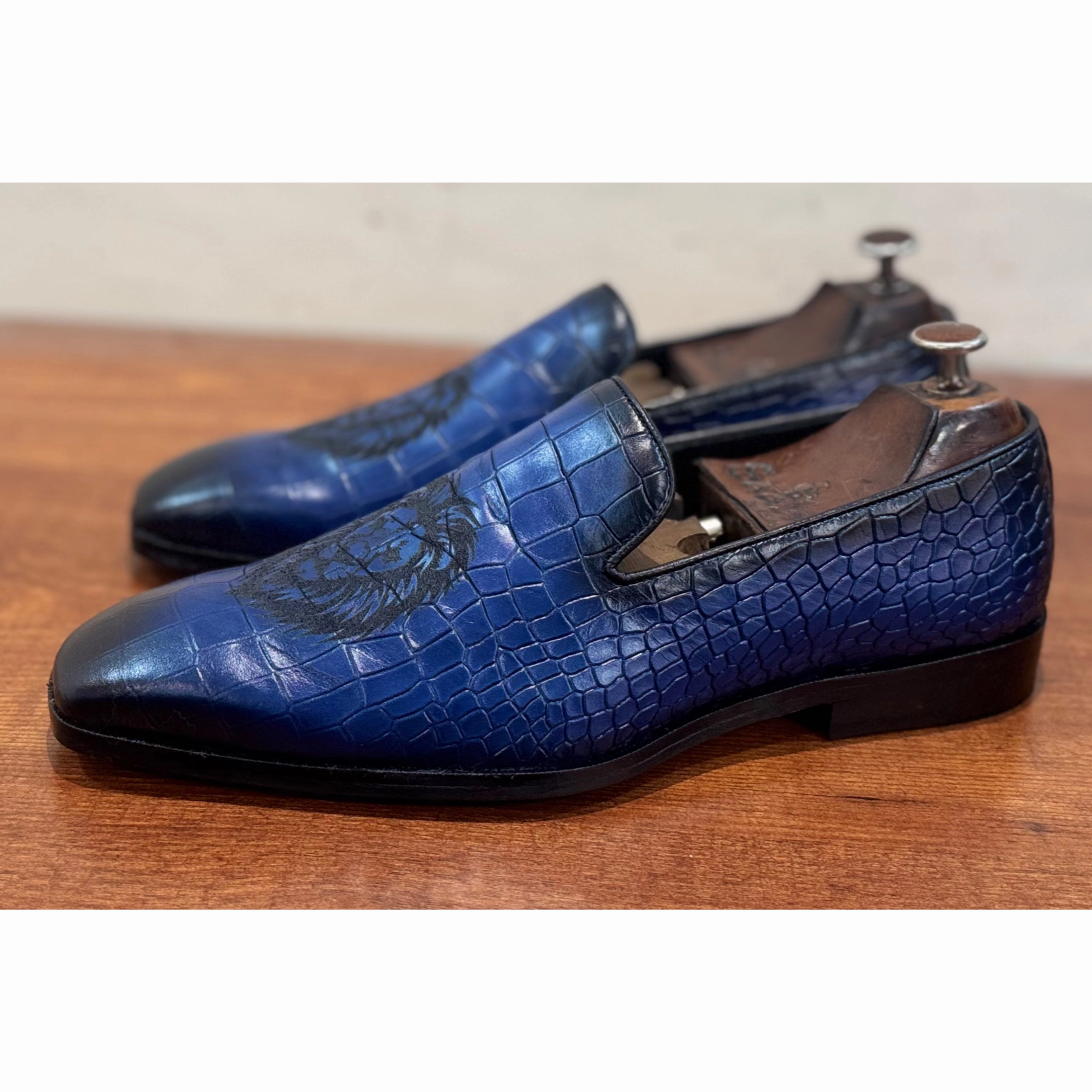 Platform Penny Loafers Blue Tiger Hand Finished Loafers