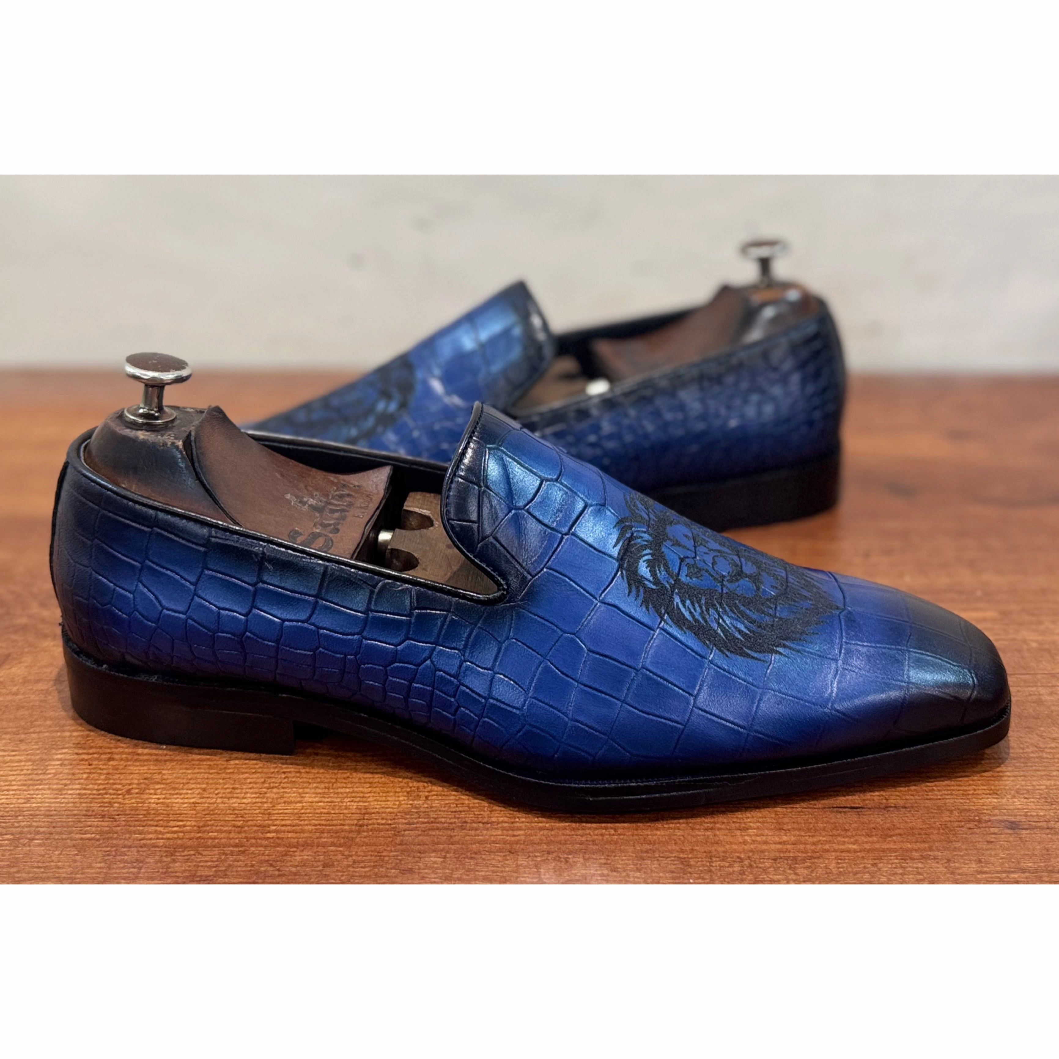Blue Tiger Hand Finished Loafers Panty Loafers