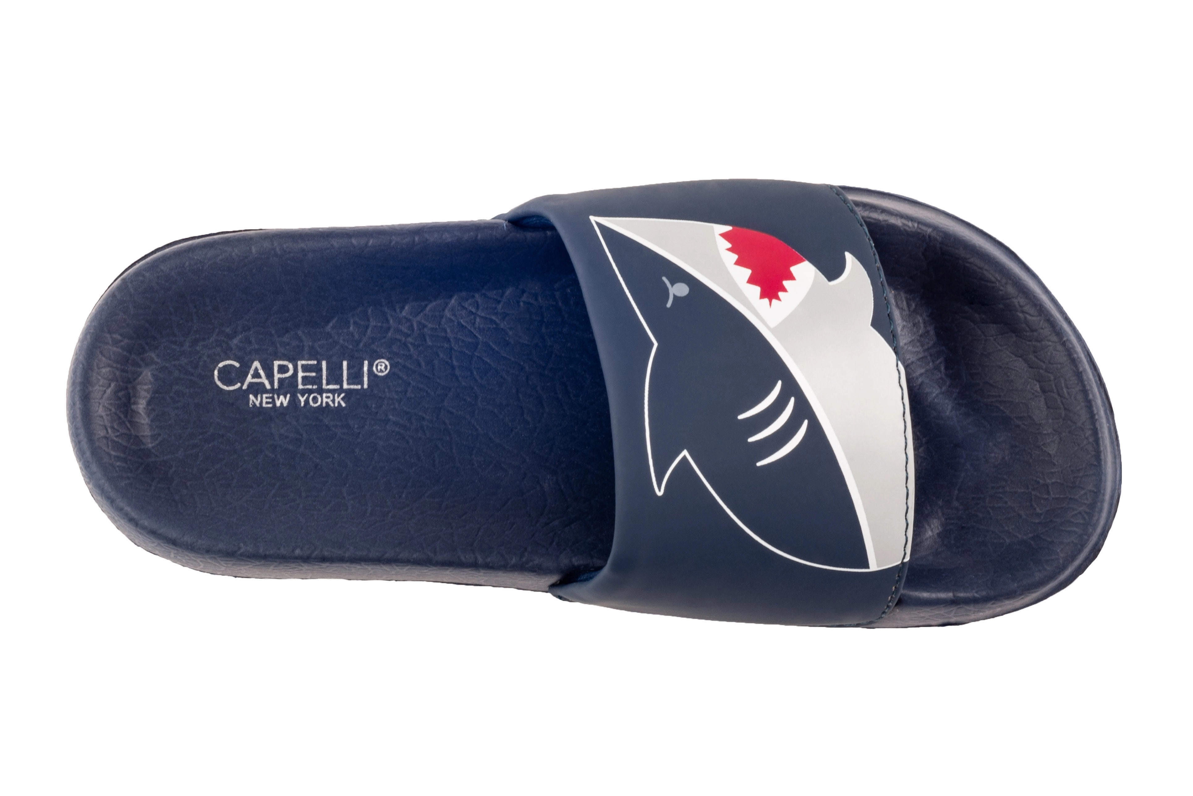 Guys Wearing Flip Flops Boys Faux Leather Shark Printed Slides