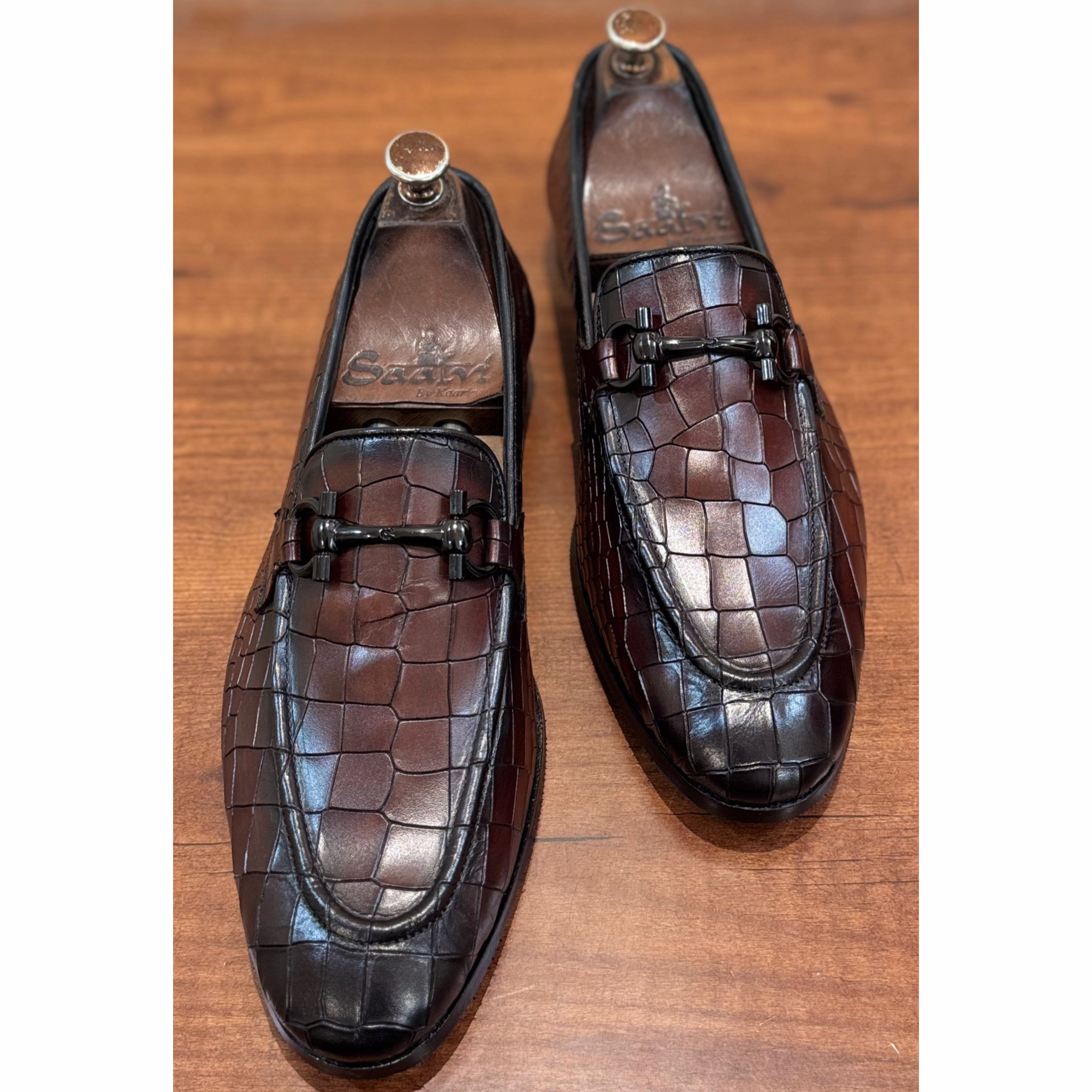 Chelsea Loafers Brown Croco Loafers Black Buckle