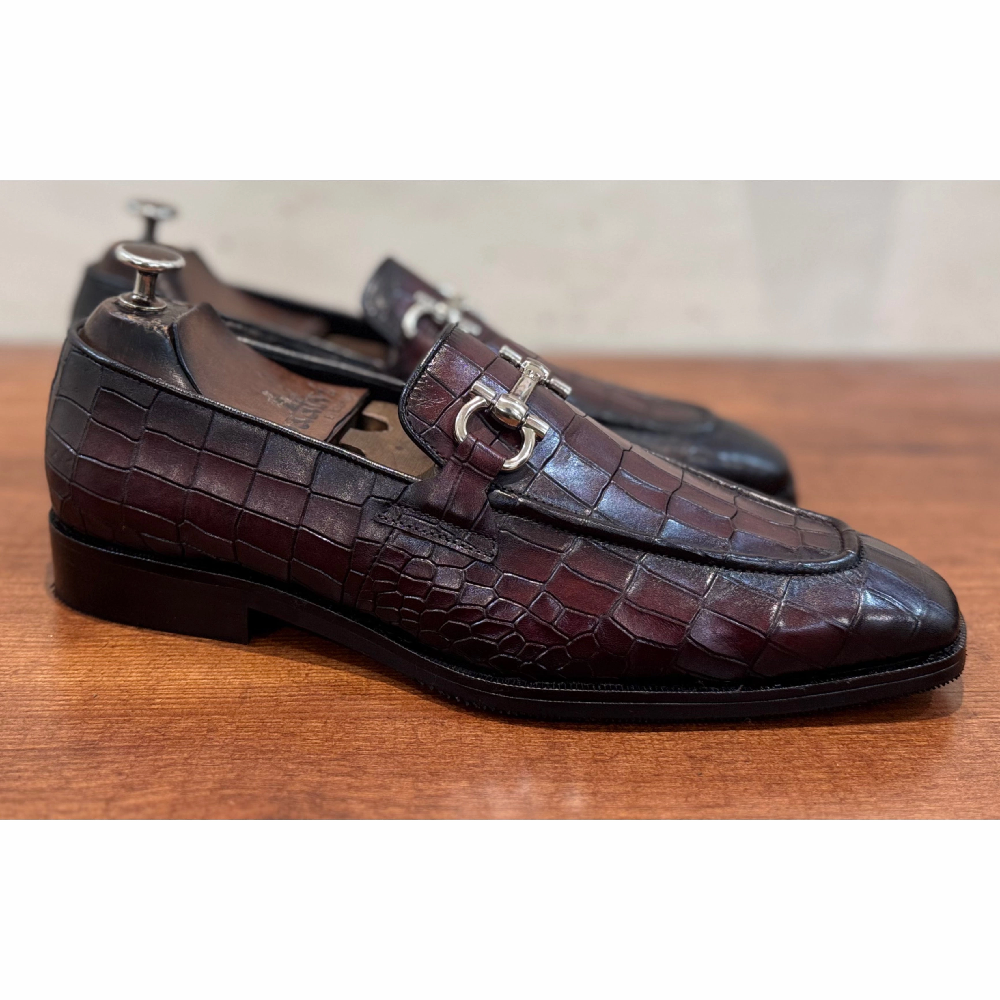Brown Croco Loafers With Buckle Stacy Adams Loafers