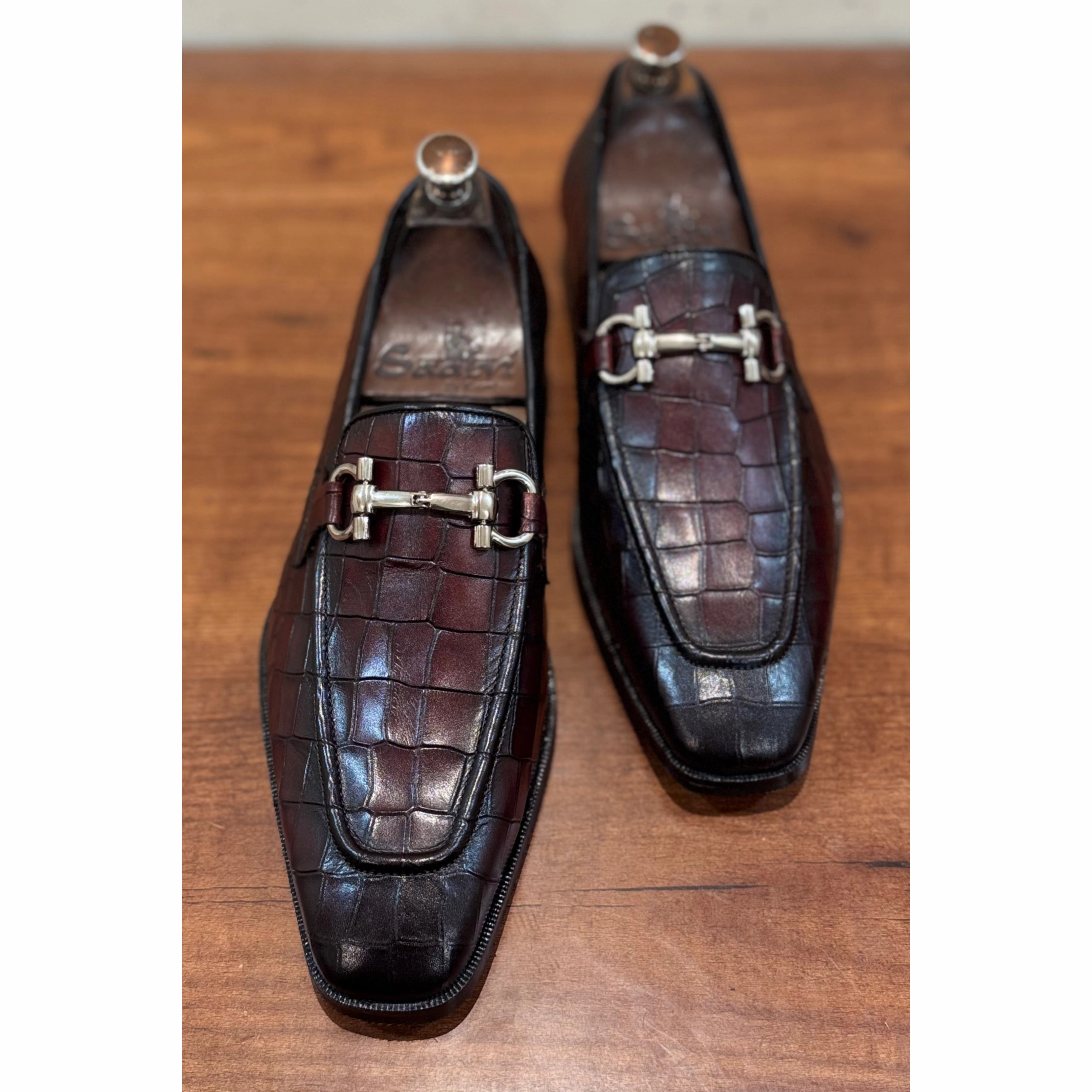 Brown Croco Loafers With Buckle Man In Loafers