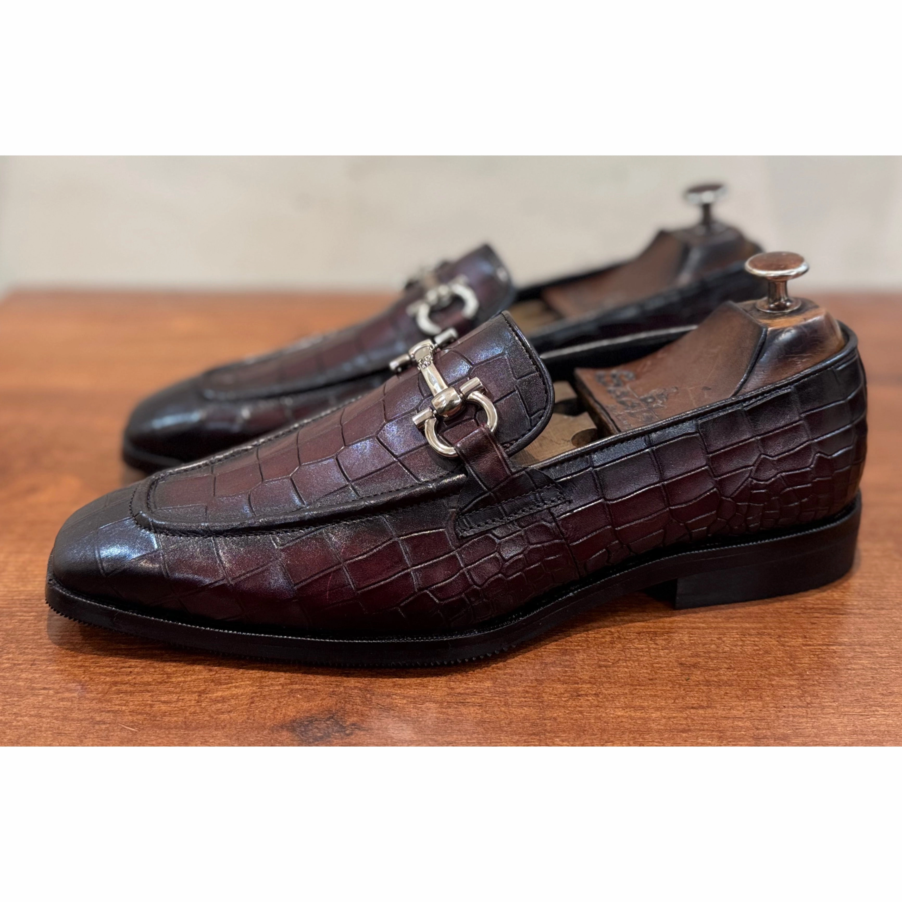 Streetwear Loafers Brown Croco Loafers With Buckle