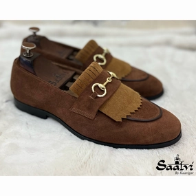 Brown Suede Loafers With Fringes Loafers Cloth
