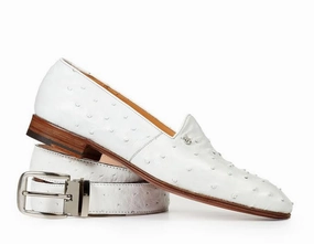 Mauri - 4732 Bianca White Ostrich Quill Loafers Pants With Loafers