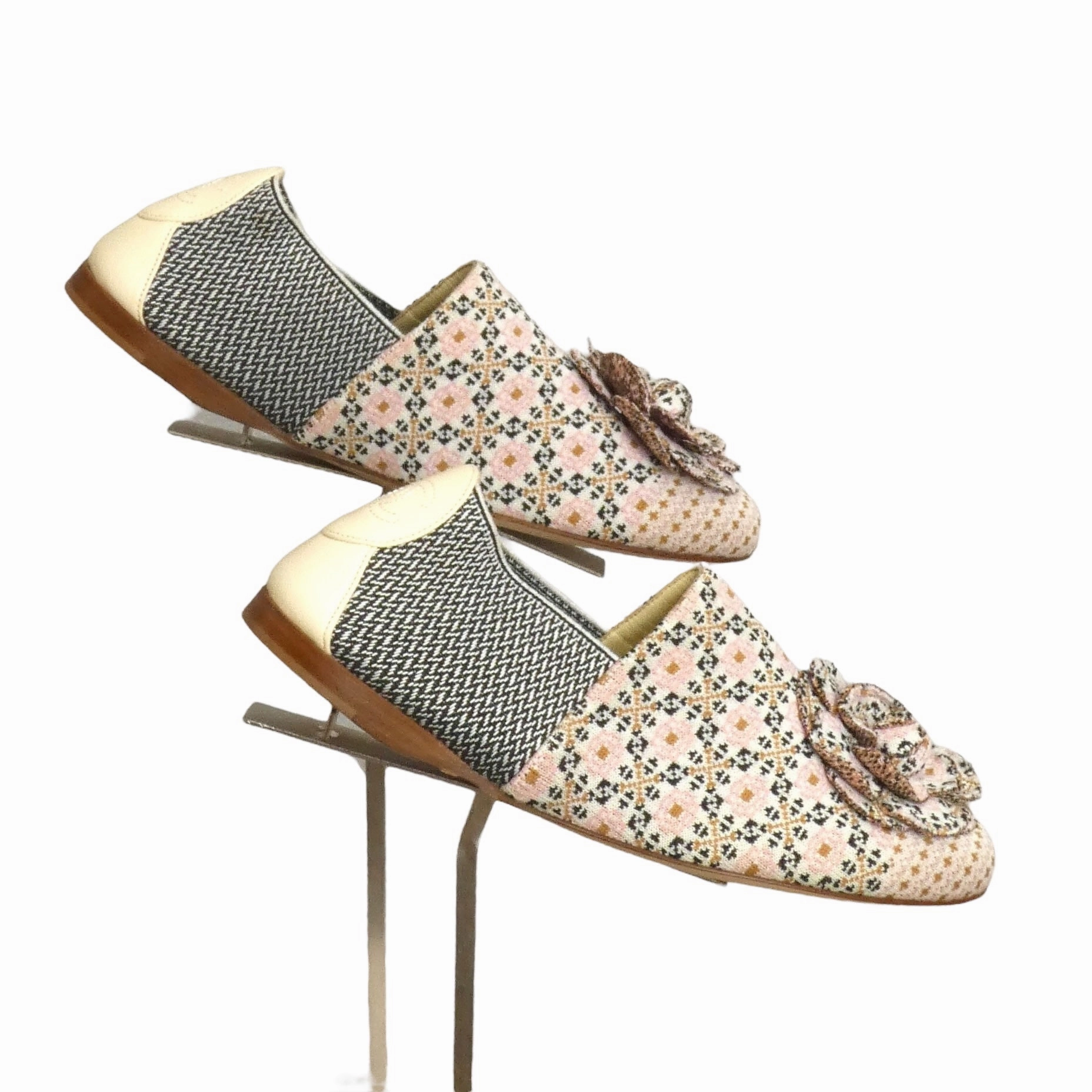 Doc Martens Penny Loafers CHANEL- Pink & Black Floral Knit Flats, Size 39