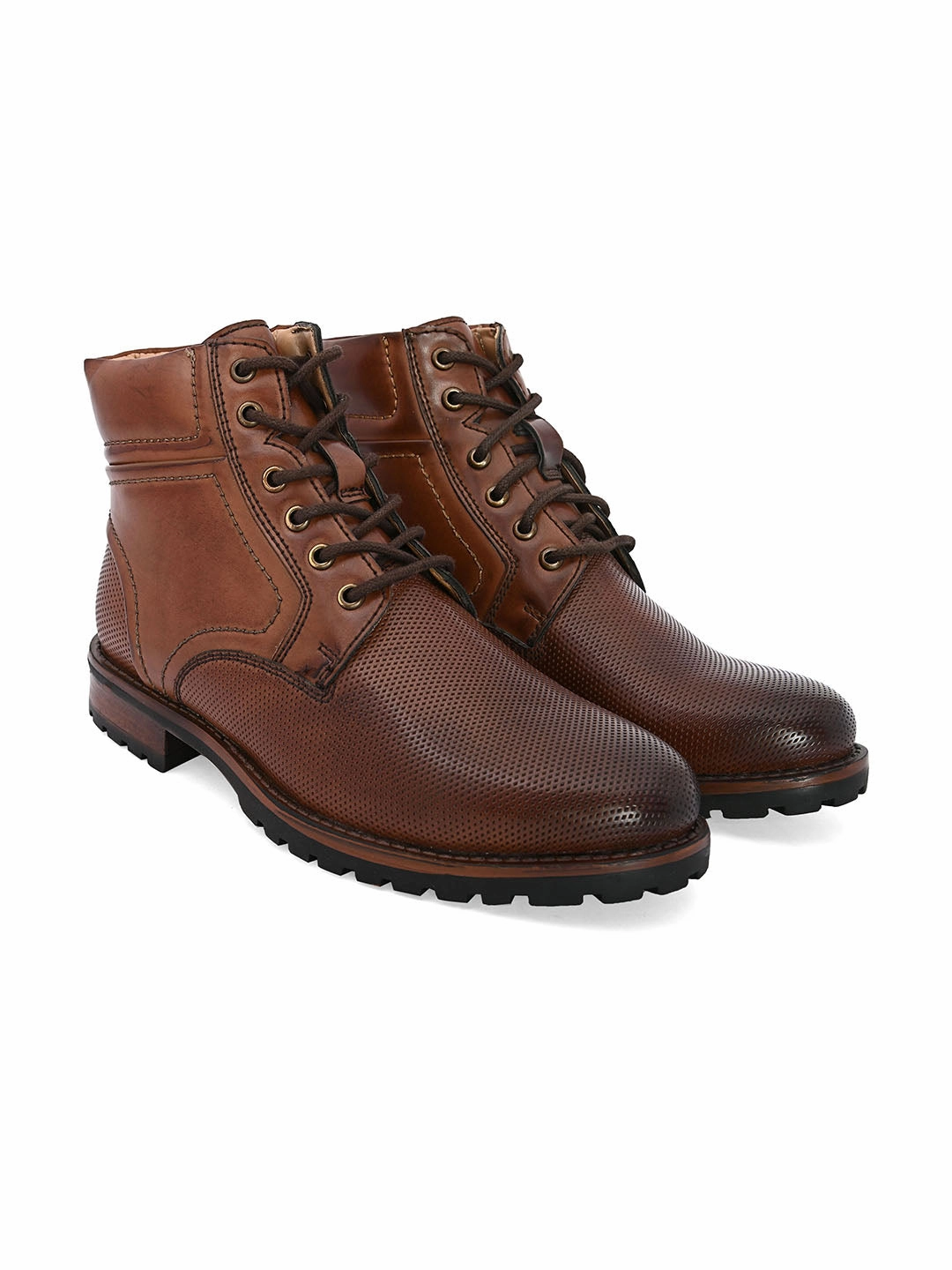 Chevron Brown Lace-up Boots Casual Shoes Wide Sizes