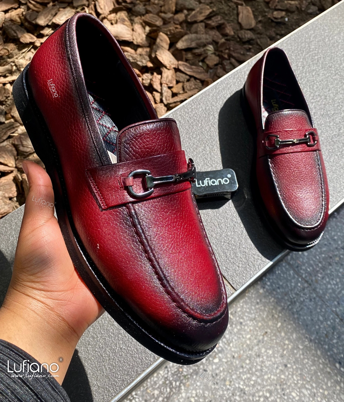 227 - Lufiano Slip On: Burgundy Jeans With Penny Loafers