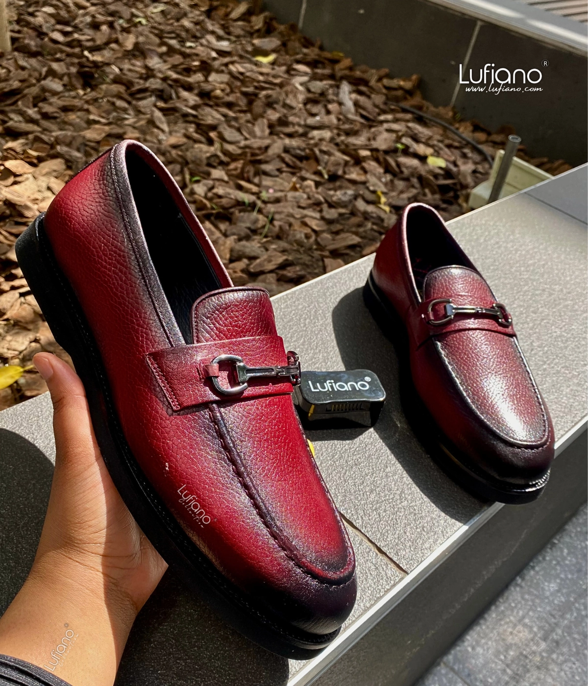 227 - Lufiano Slip On: Burgundy Suede Horsebit Loafers