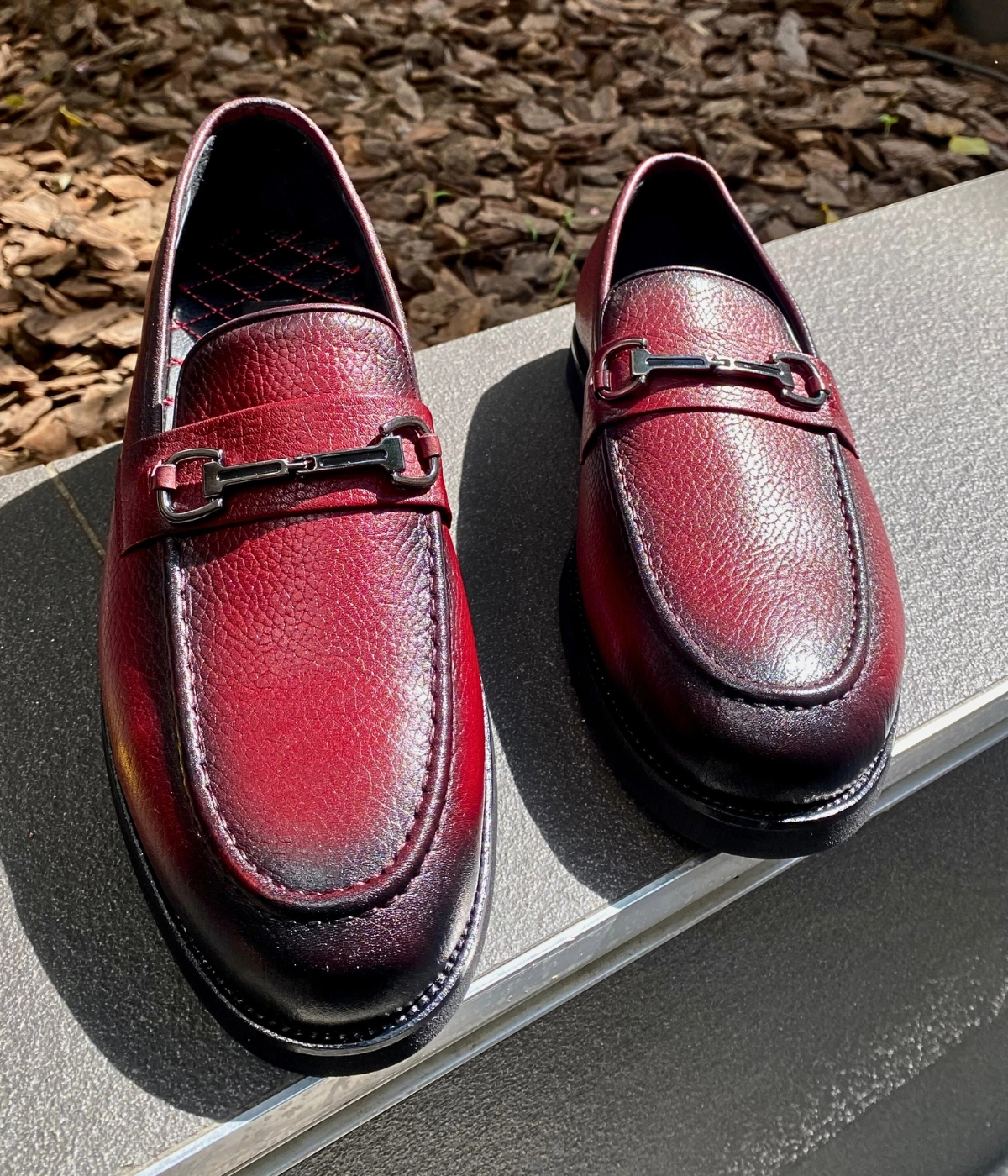 227 - Lufiano Slip On: Burgundy Wide Toe Loafers