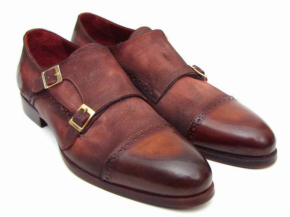 Tux Loafers Paul Parkman Men's Captoe Double Monkstrap Antique Brown Suede