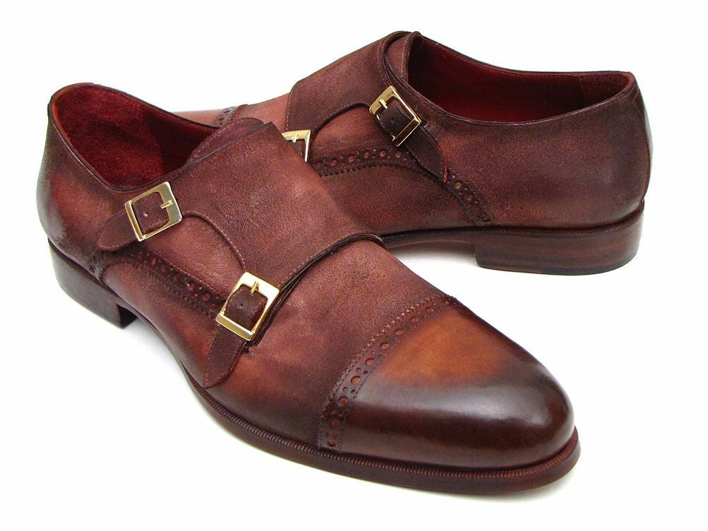 Paul Parkman Men's Captoe Double Monkstrap Antique Brown Suede Loafers Allen Edmonds
