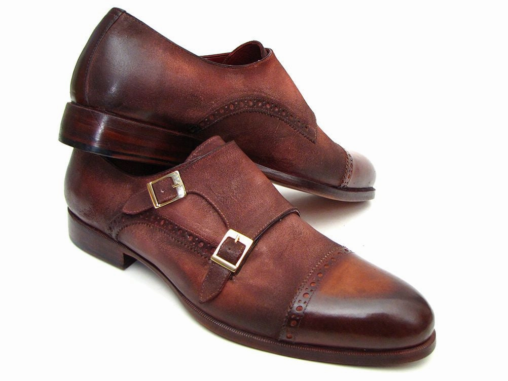Paul Parkman Men's Captoe Double Monkstrap Antique Brown Suede Susina Loafers