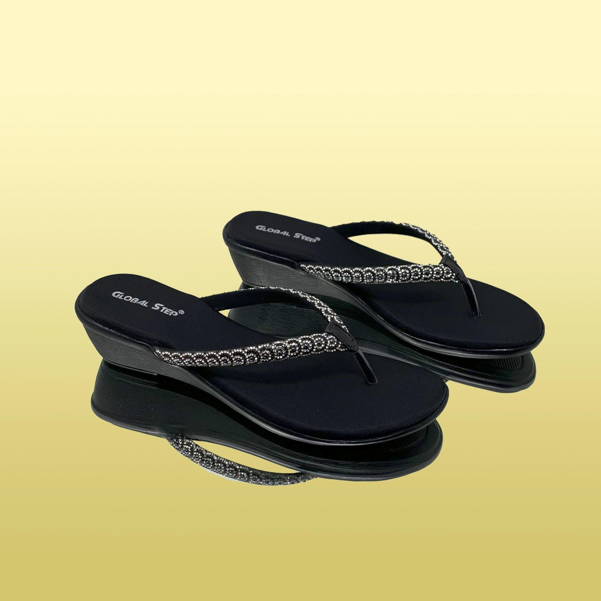 Black Rhinestone Wedge heels Flip Flops With Skulls