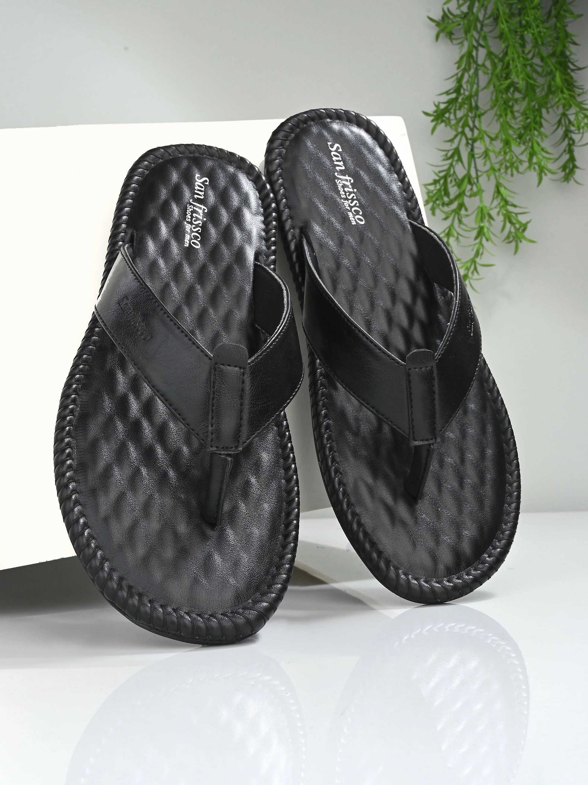 Leather Mule Slippers Canva Black Thong Slippers