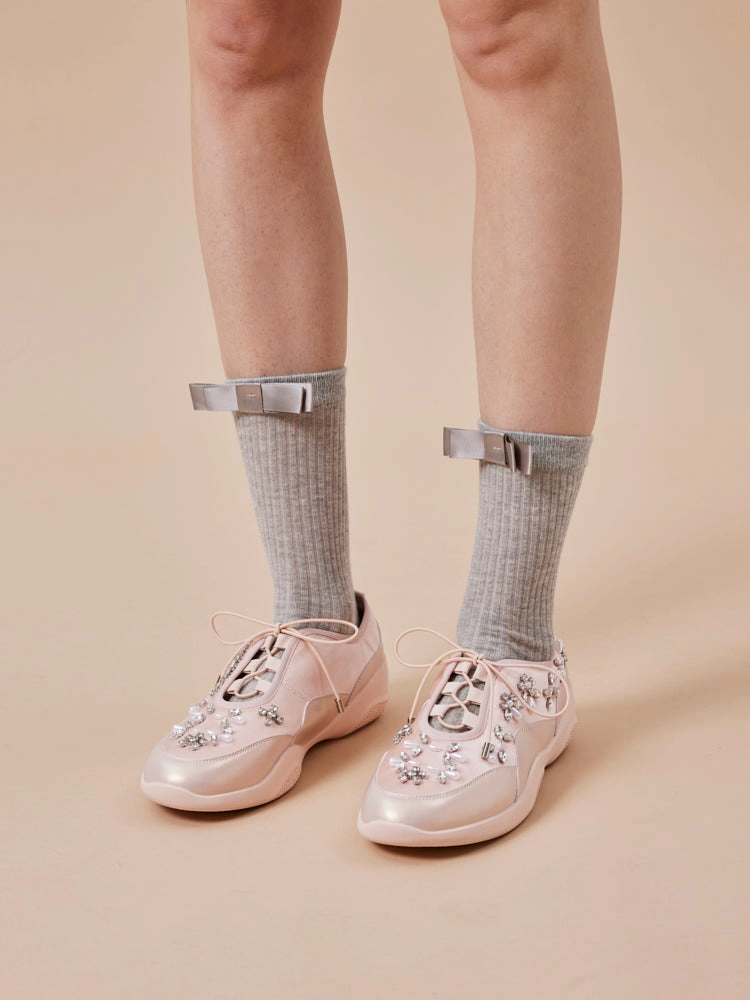 Isabeli Crystal-Embellished Lace-Up Sneakers Mozo Sneakers