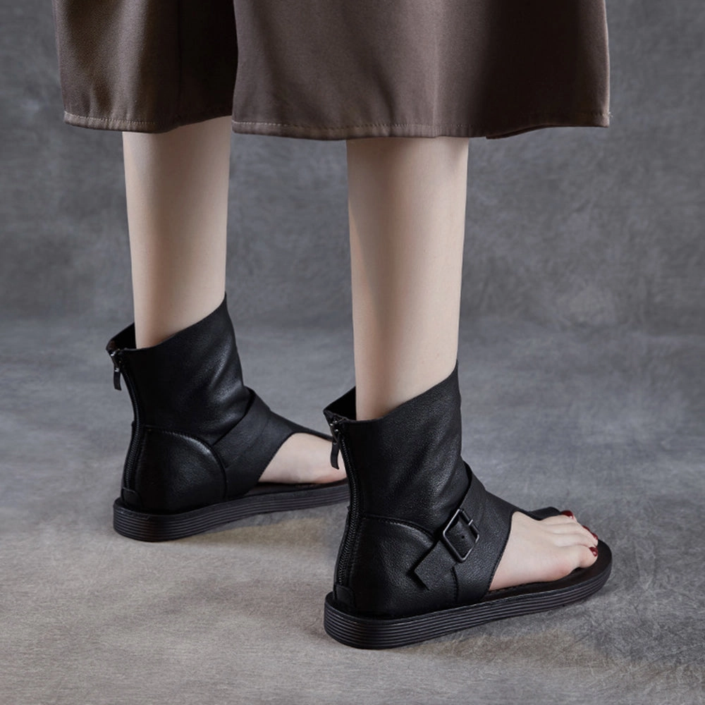 Clip-Toe Flat Sandals Boots With Rear Zippers Ballet Flat Shoe Pattern