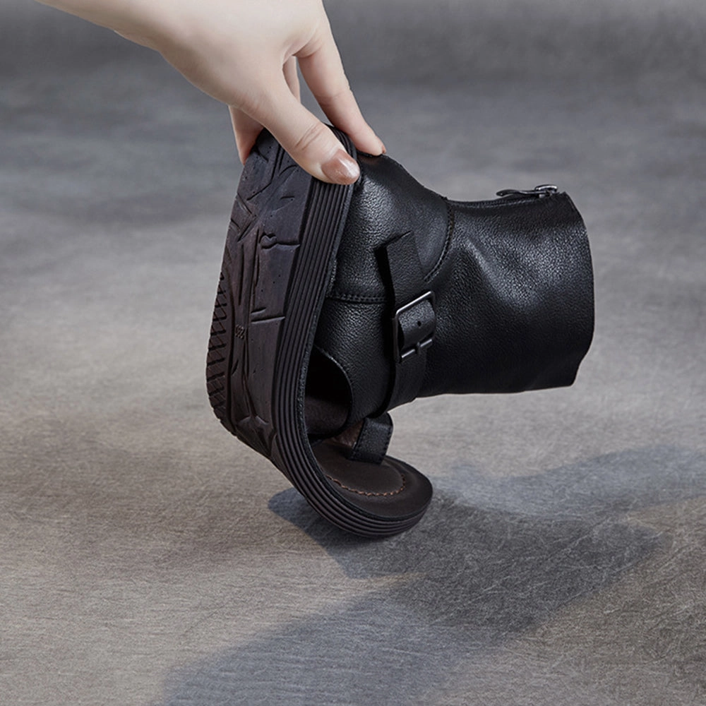 Clip-Toe Flat Sandals Boots With Rear Zippers Denim Shoes