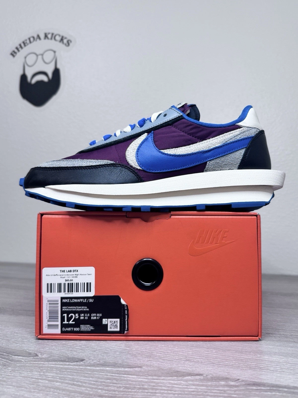 Asics Gel Running Shoe Size 12.5 - Nike sacai x Undercover x LDWaffle Night Maroon Team Royal Preowned