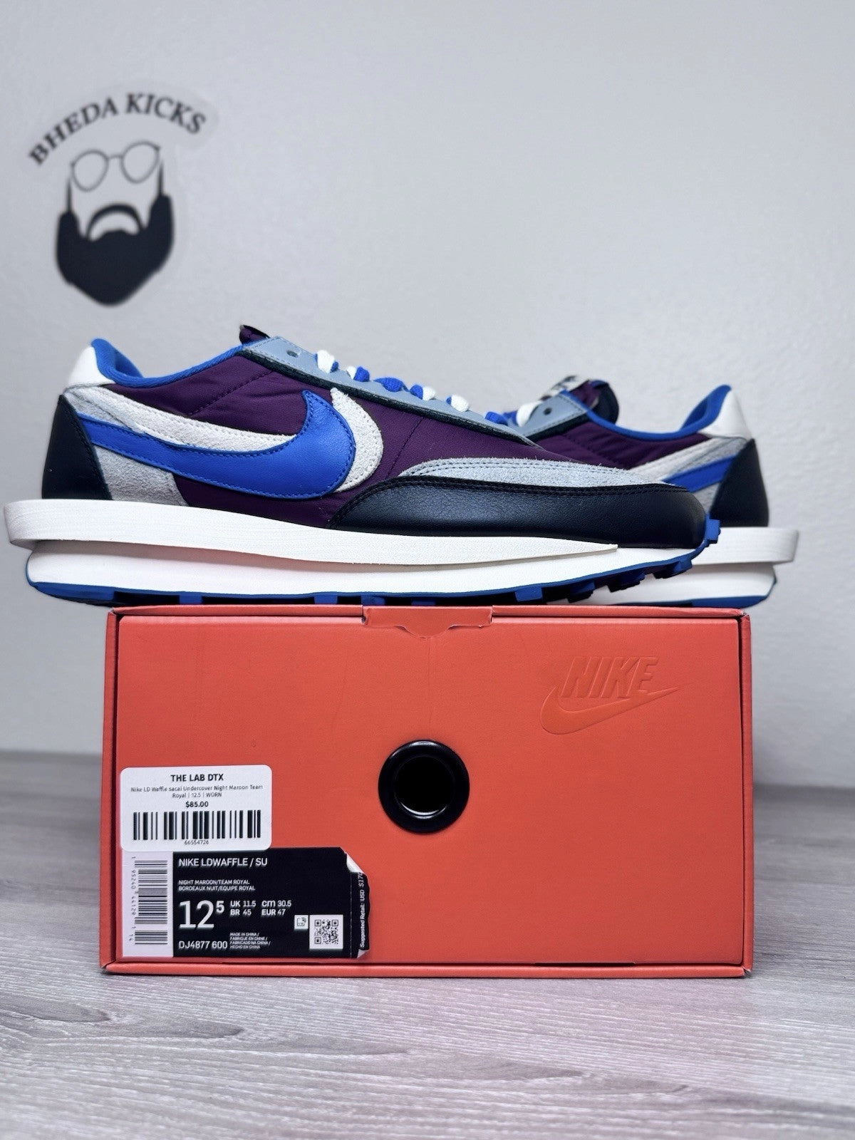Size 12.5 - Nike sacai x Undercover x LDWaffle Night Maroon Team Royal Preowned Asics Shoes Size 7