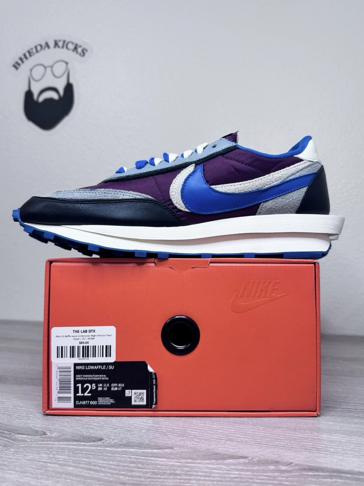 Size 12.5 - Nike sacai x Undercover x LDWaffle Night Maroon Team Royal Preowned Asics Slip On Running Shoes